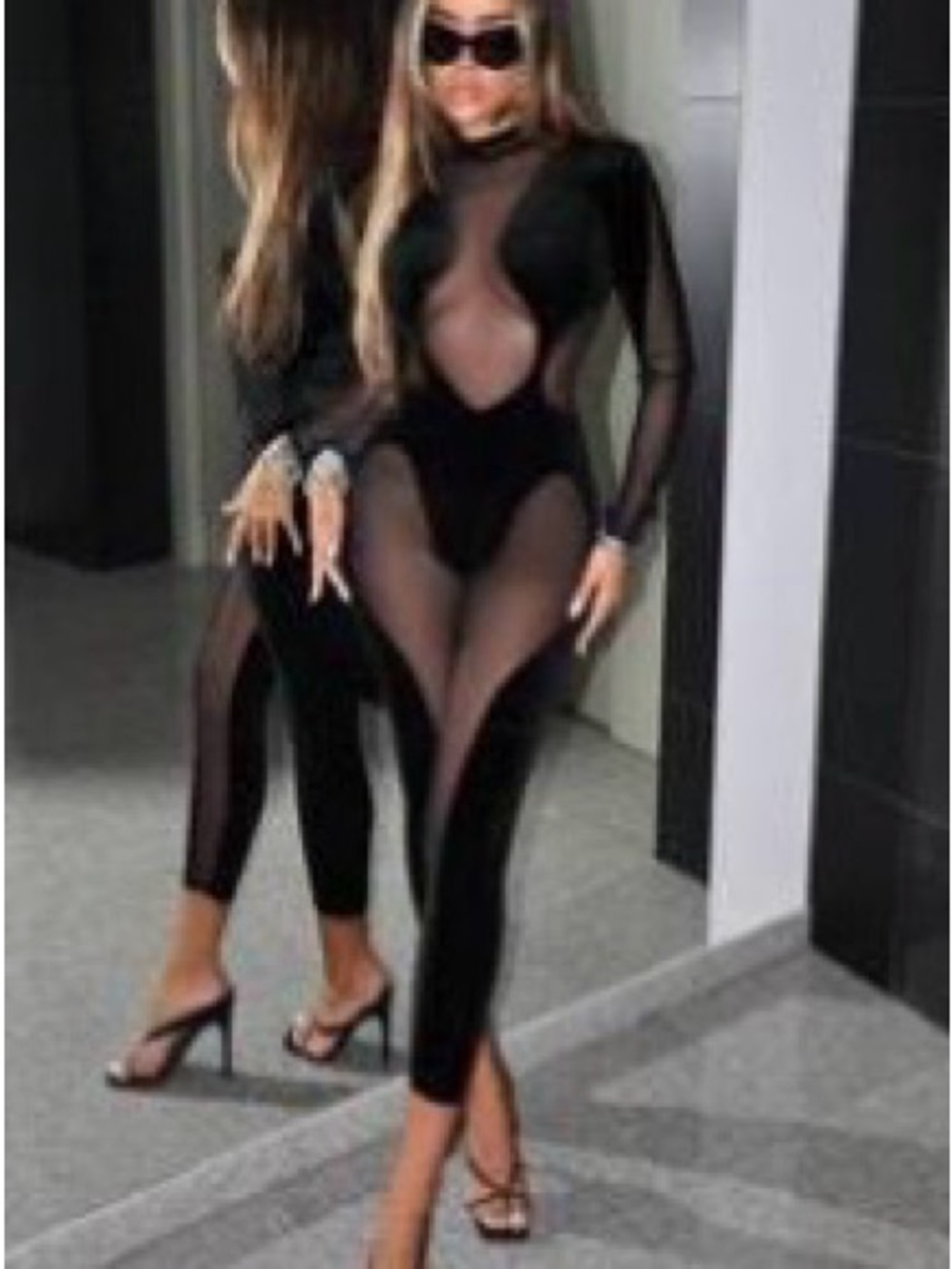Sheer Panel Black Cutout Jumpsuit